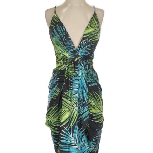 🏷 Dress Day | Draped Plunging V-Neck Dress w/ Tulip Skirt - M, Green - Picture 2 of 10